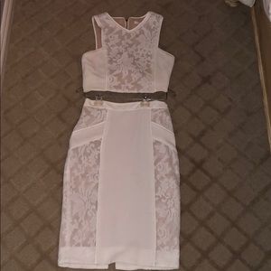 Two piece white/nude top & skirt
